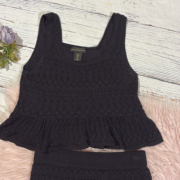 House of Harlow Black Square Neck Crochet Midi Skirt Set - Picture 9 of 11